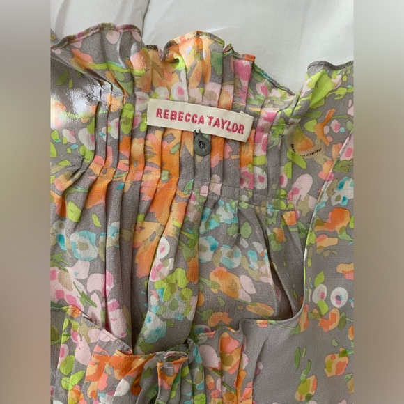 Rebecca Taylor 100% silk designer blouse floral pleated long sleeve button up - Picture 4 of 8